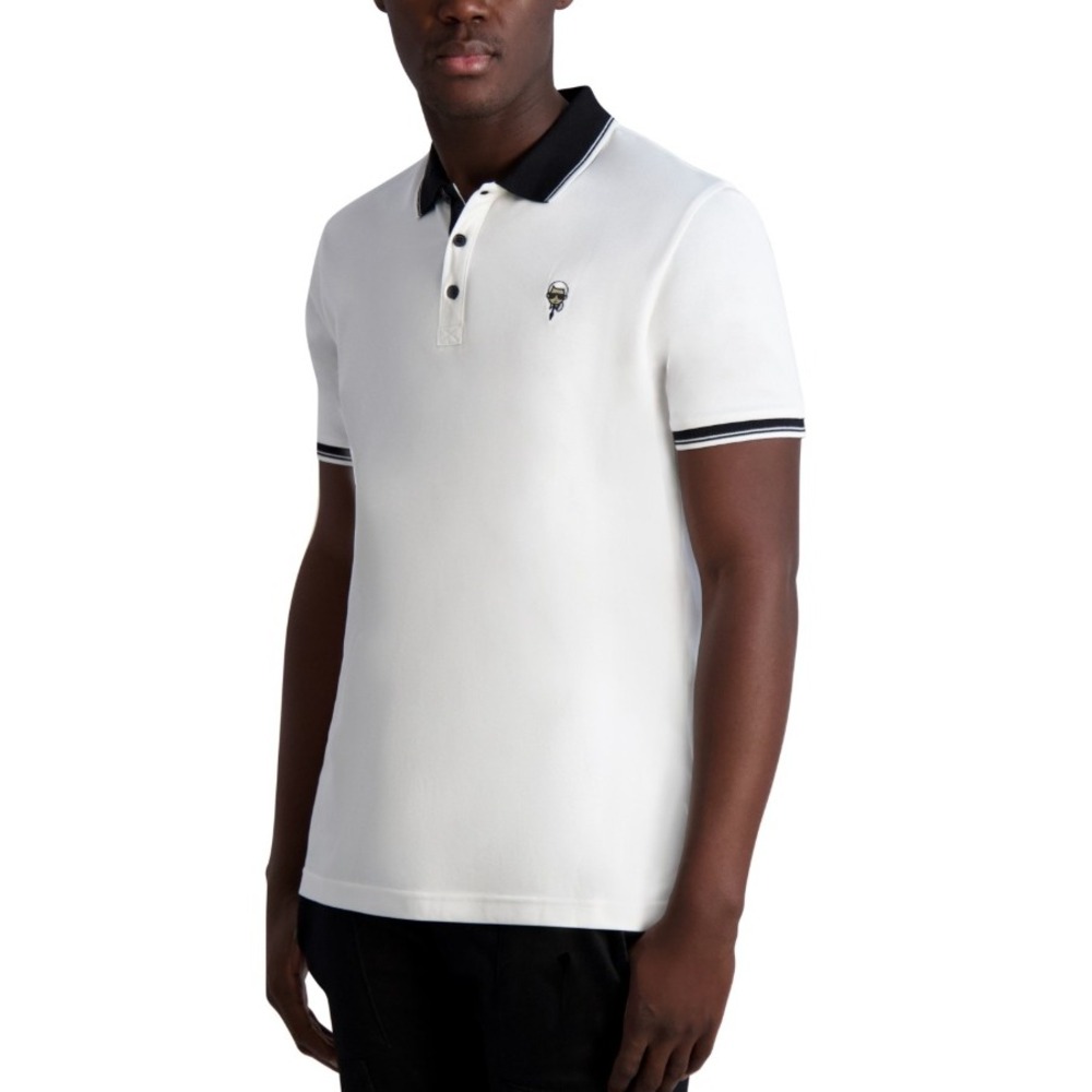 Karl Lagerfeld Paris Mens White Pique Polo Shirt Ikonik Patch LM2K4047 Small